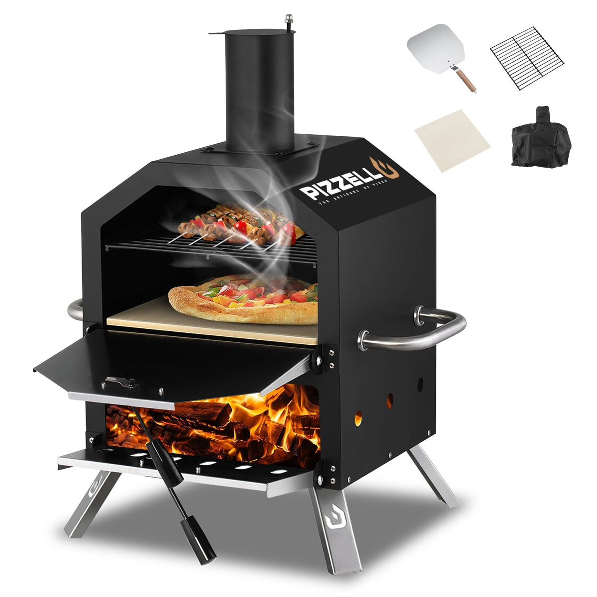 Outdoor Wood Fired Pizza Oven 2-Layer Pizza Maker Outside Pizza Grill