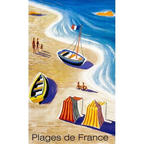 Plages De France-VINAPP122839 Framed Print 20"x12" by Vintage Apple Collection