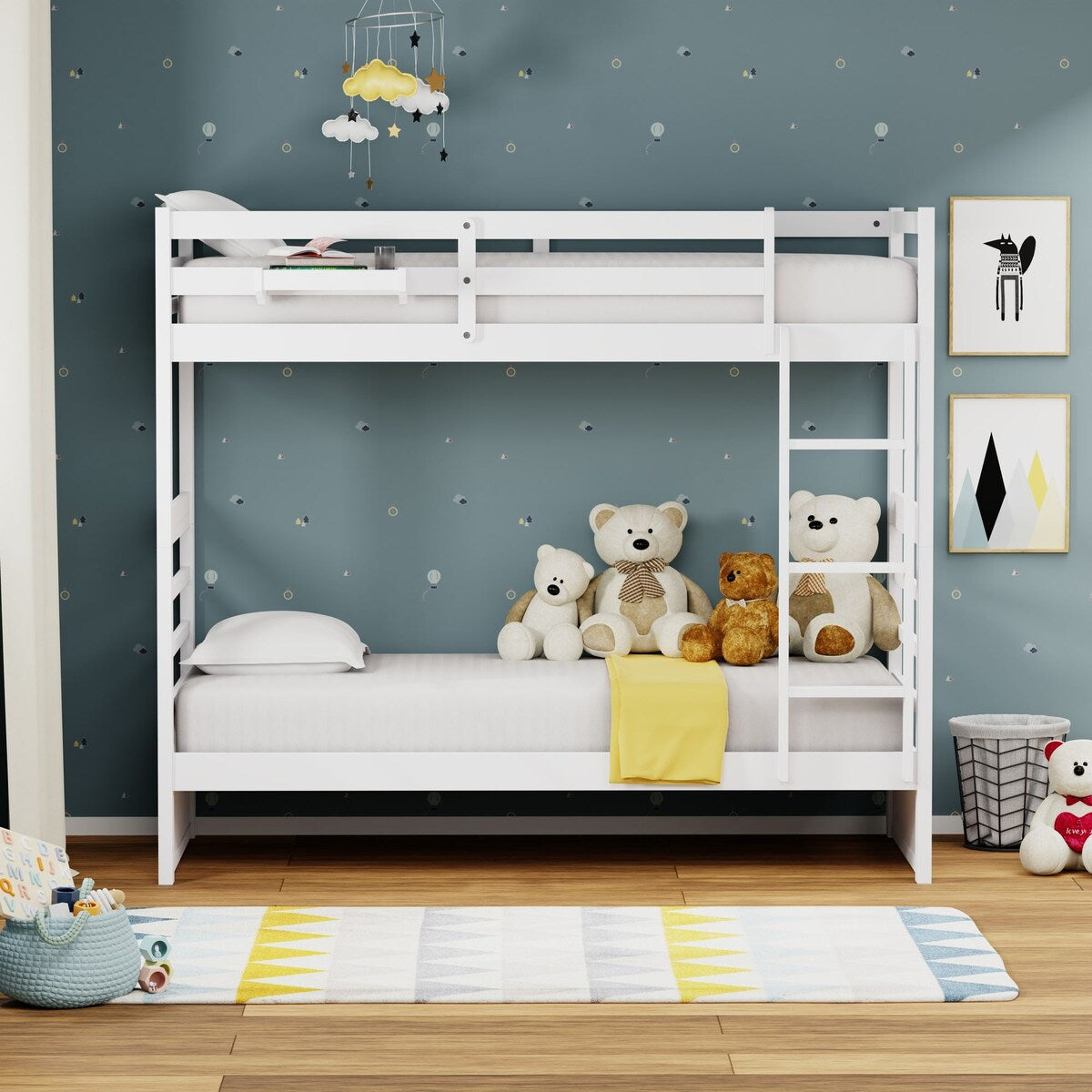 Plana Wood Bunk Bed and Hanging Nightstand