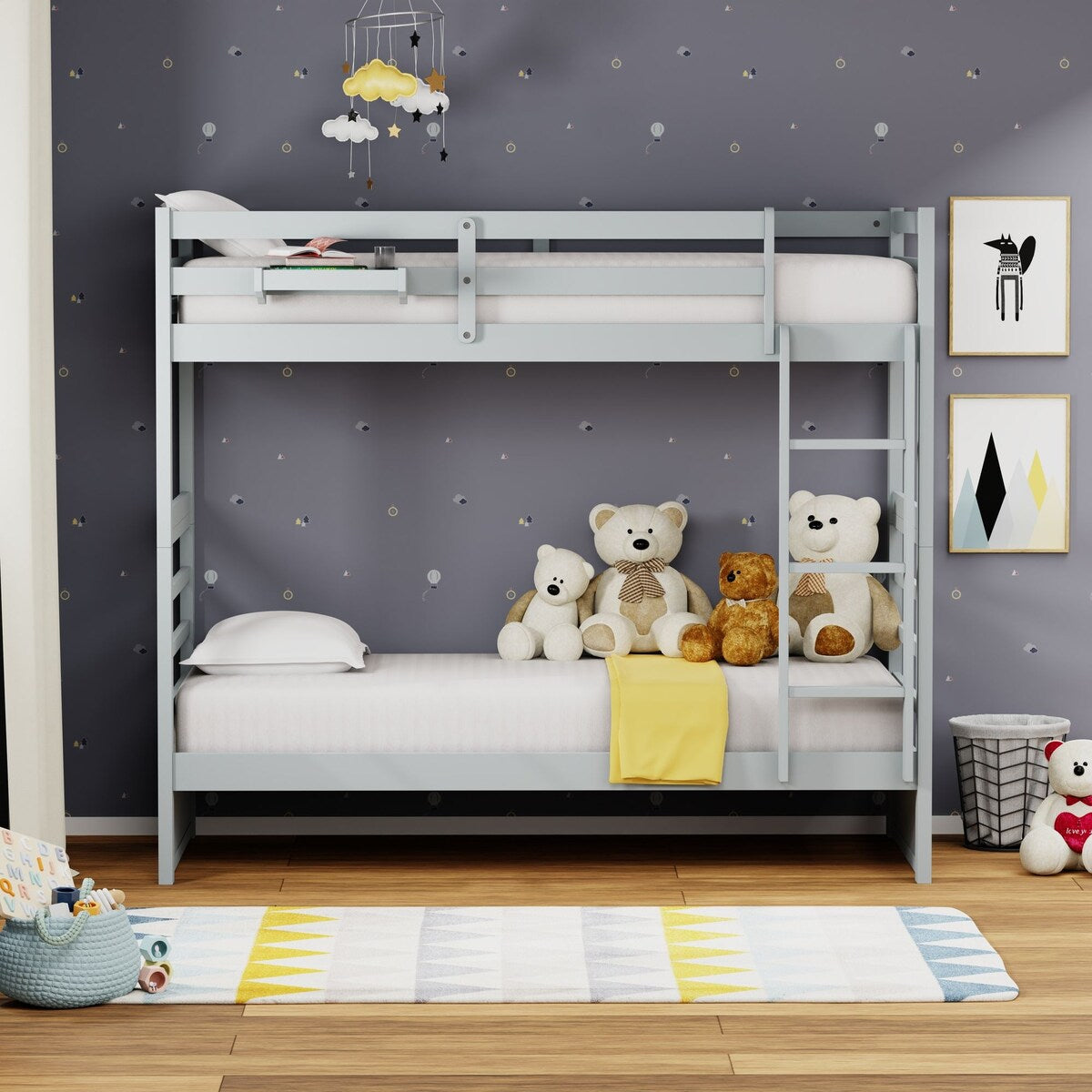 Plana Wood Bunk Bed and Hanging Nightstand
