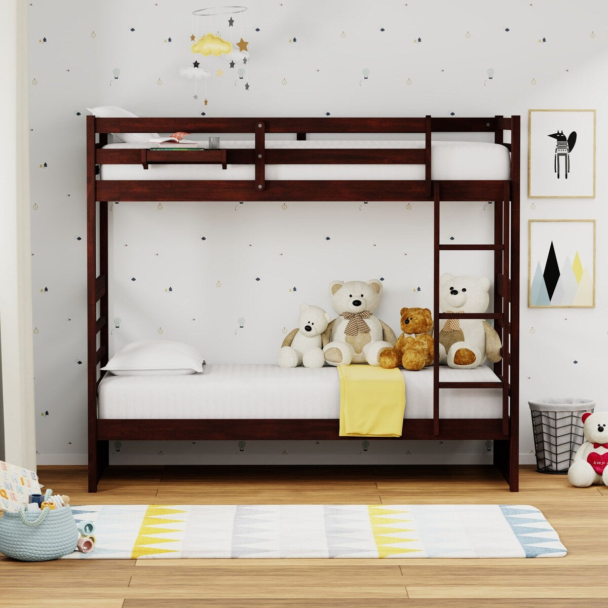 Plana Wood Bunk Bed and Hanging Nightstand
