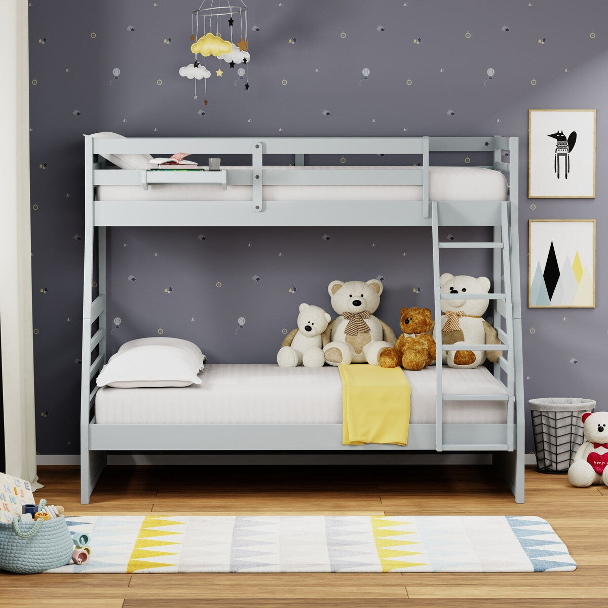 Plana Wood Bunk Bed and Hanging Nightstand