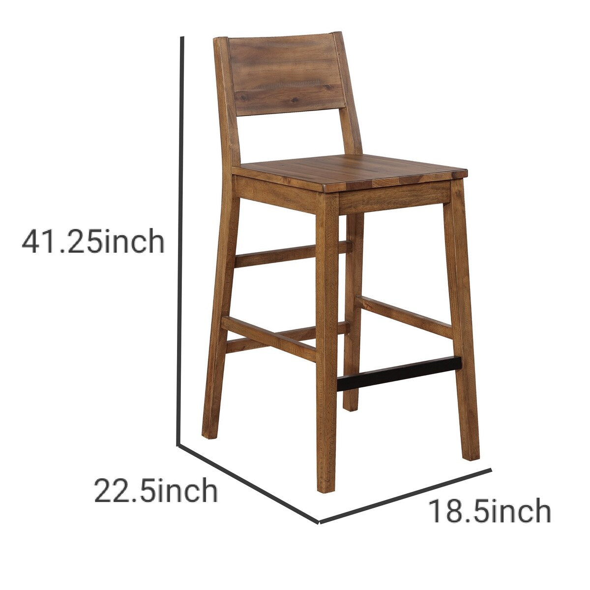 Plank Style Wooden Bar Stool with Open Low Back, Set of 2, Rustic Brown
