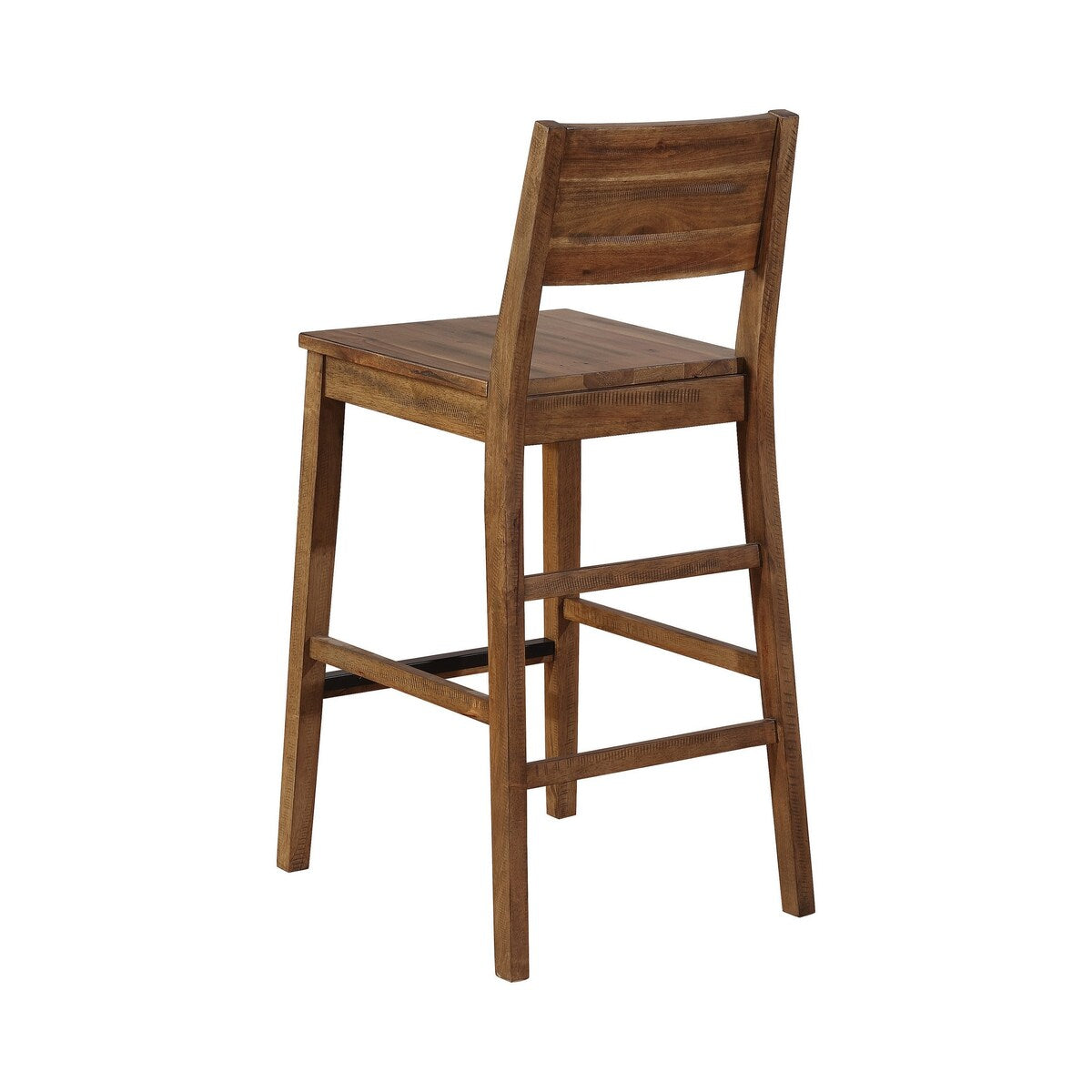 Plank Style Wooden Bar Stool with Open Low Back, Set of 2, Rustic Brown