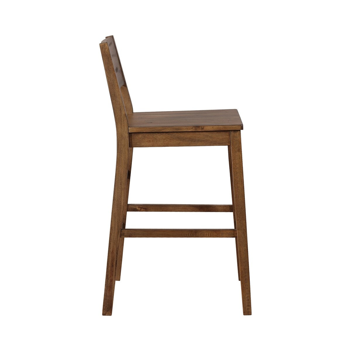Plank Style Wooden Bar Stool with Open Low Back, Set of 2, Rustic Brown