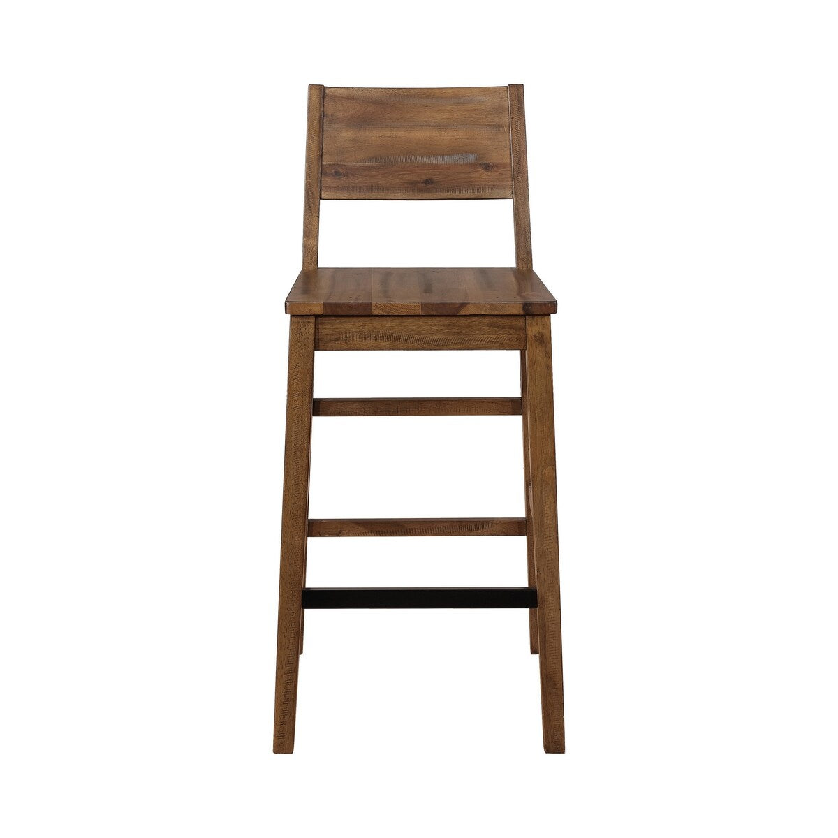 Plank Style Wooden Bar Stool with Open Low Back, Set of 2, Rustic Brown