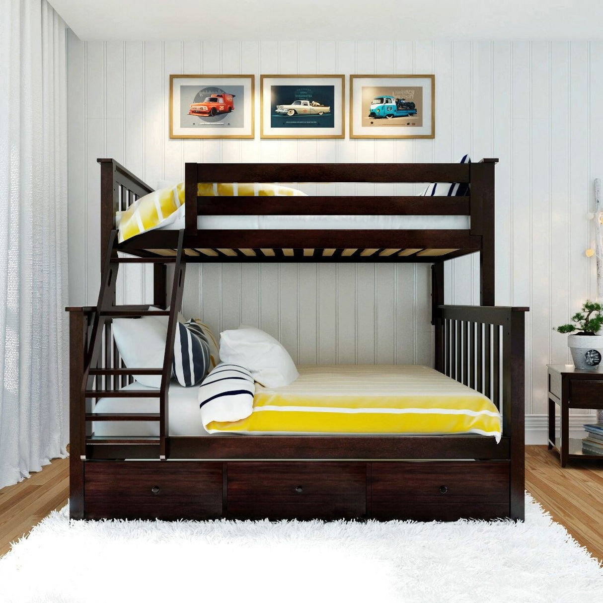 Plank and Beam Twin over Full Bunk Bed with Trundle
