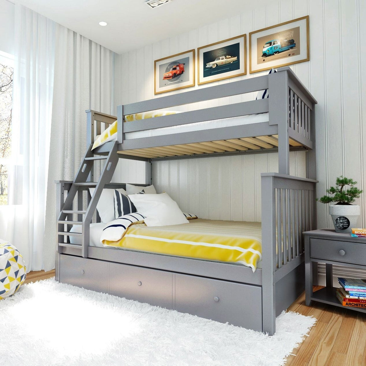 Plank and Beam Twin over Full Bunk Bed with Trundle