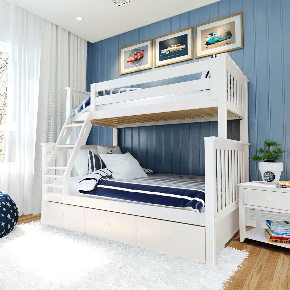 Plank and Beam Twin over Full Bunk Bed with Trundle