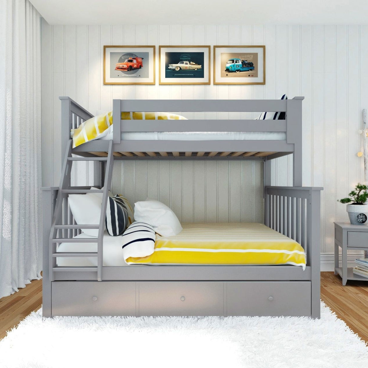 Plank and Beam Twin over Full Bunk Bed with Trundle