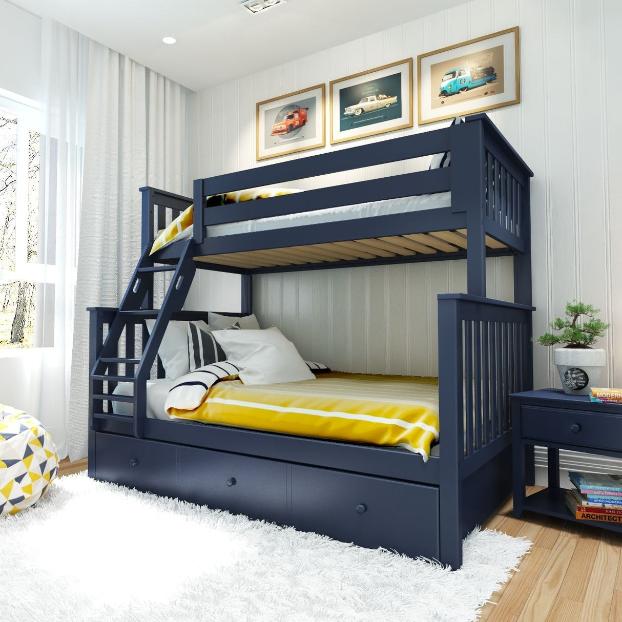Plank and Beam Twin over Full Bunk Bed with Trundle