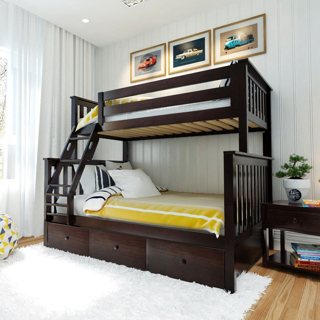 Plank and Beam Twin over Full Bunk Bed with Trundle
