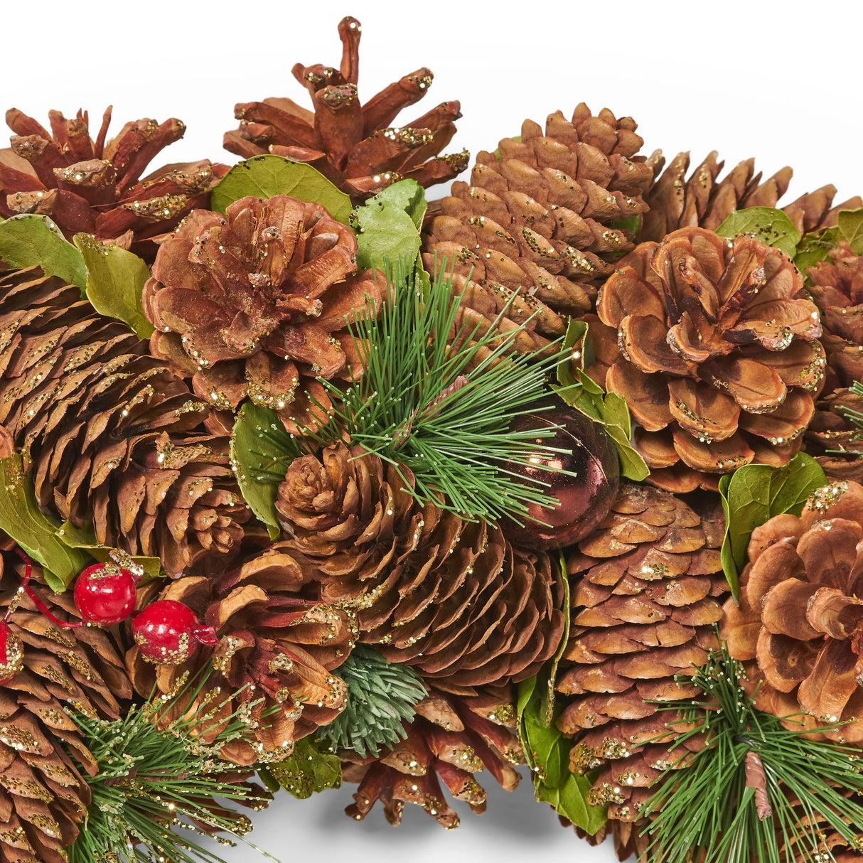 Plano 18.5" Pine Cone and Glitter Artificial Christmas Wreath, Natural by Christopher Knight Home - Natural + Glitter