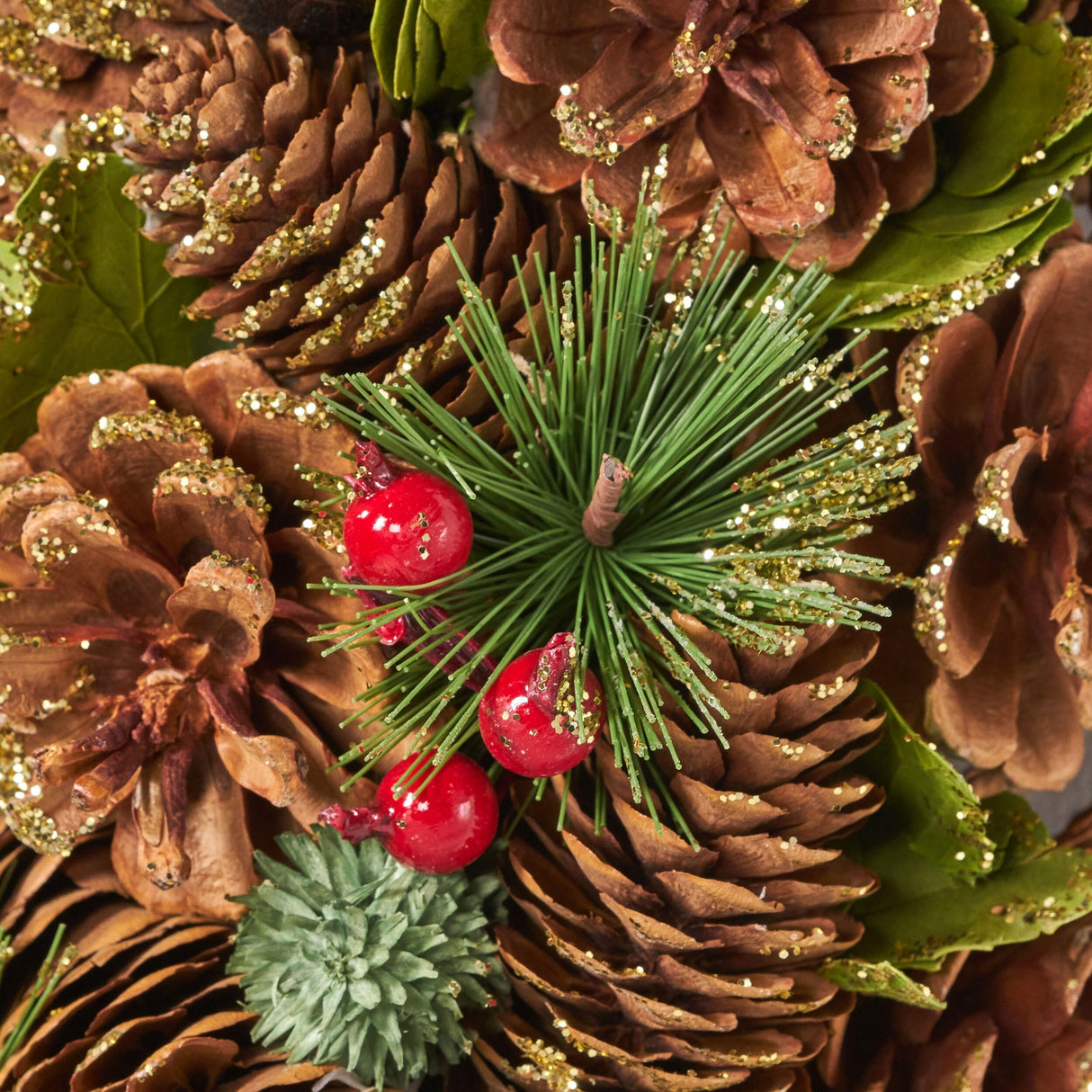 Plano 18.5" Pine Cone and Glitter Artificial Christmas Wreath, Natural by Christopher Knight Home - Natural + Glitter