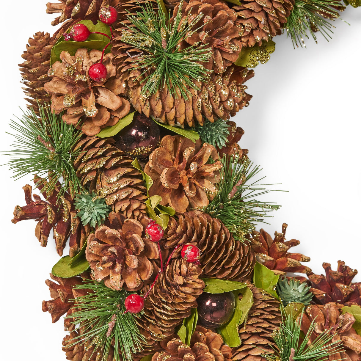 Plano 18.5" Pine Cone and Glitter Artificial Christmas Wreath, Natural by Christopher Knight Home - Natural + Glitter