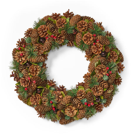 Plano 18.5" Pine Cone and Glitter Artificial Christmas Wreath, Natural by Christopher Knight Home - Natural + Glitter