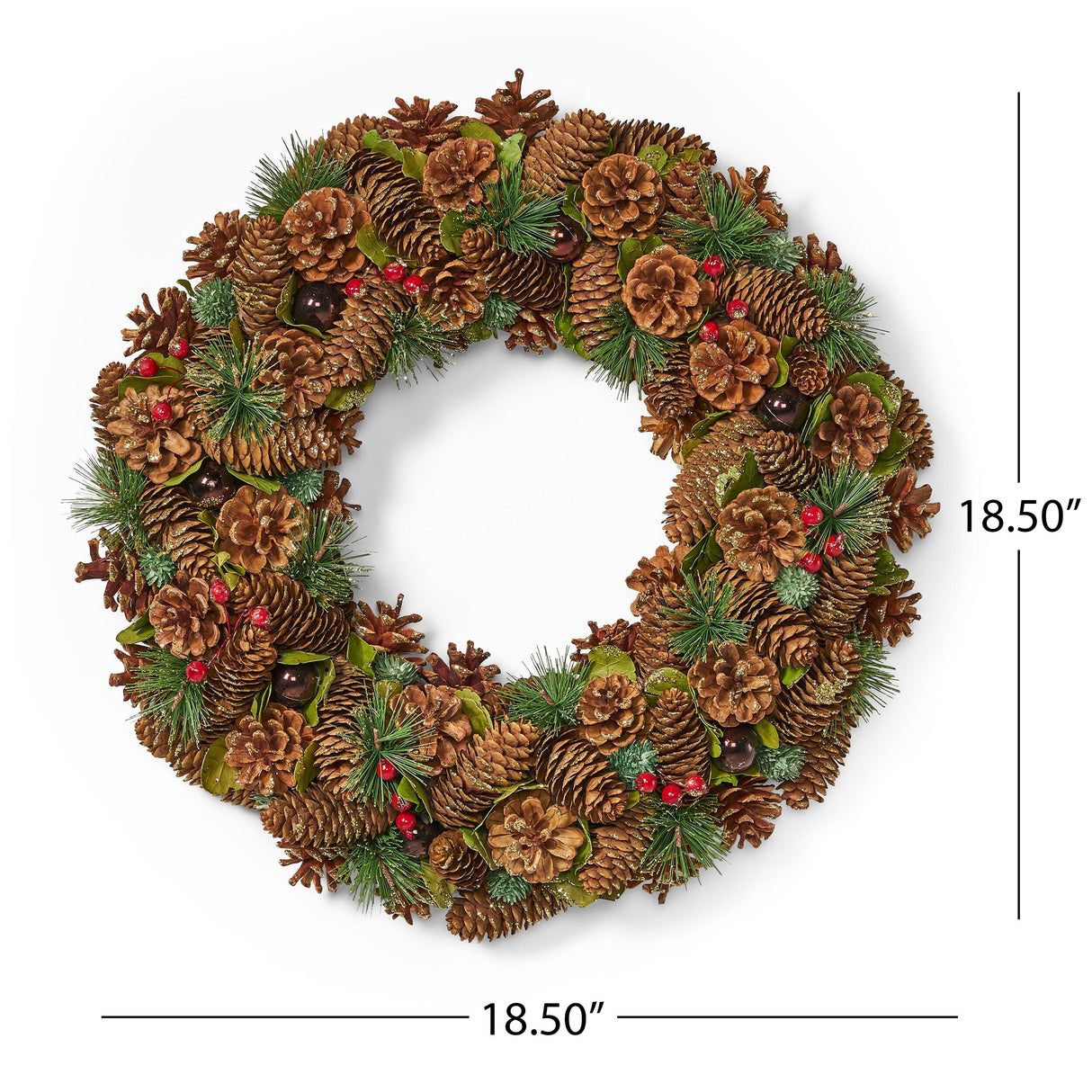 Plano 18.5" Pine Cone and Glitter Artificial Christmas Wreath, Natural by Christopher Knight Home - Natural + Glitter