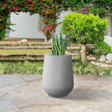 Plantara 14" H Round Raw Concrete Planter pot, Modern planter with Drainage Hole,Flower Pot for Outdoor