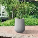 Plantara 14" H Round Raw Concrete Planter pot, Modern planter with Drainage Hole,Flower Pot for Outdoor
