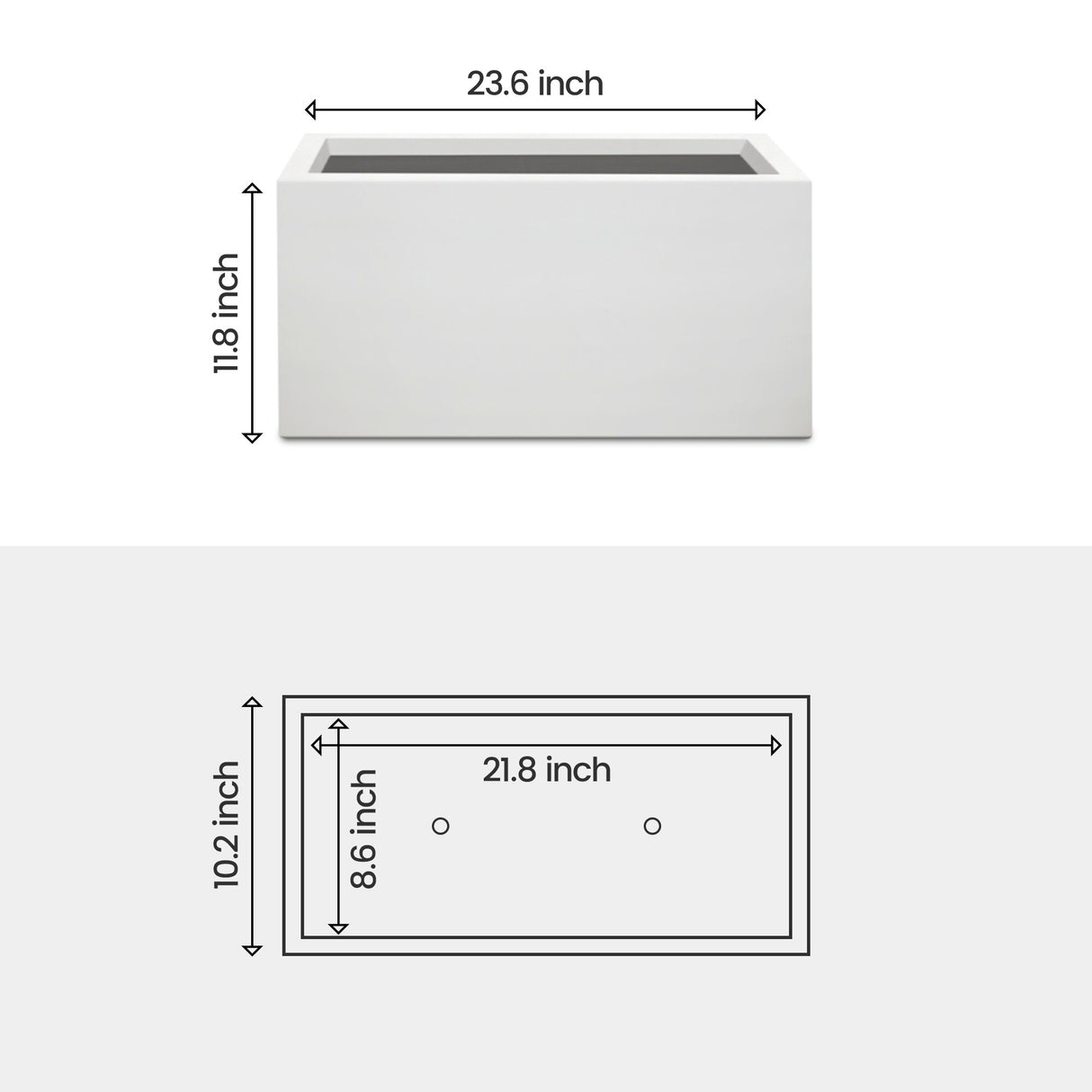Plantara 24" L Rectangule Solid White Concrete planter, Modern Plant pot, Handmade Garden Flower pot for Outdoor