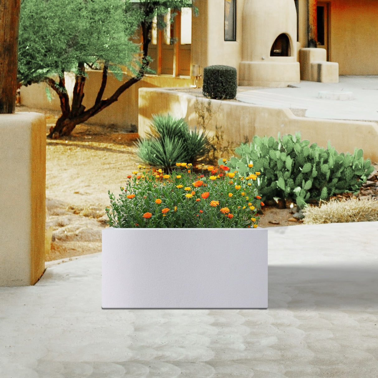 Plantara 24" L Rectangule Solid White Concrete planter, Modern Plant pot, Handmade Garden Flower pot for Outdoor