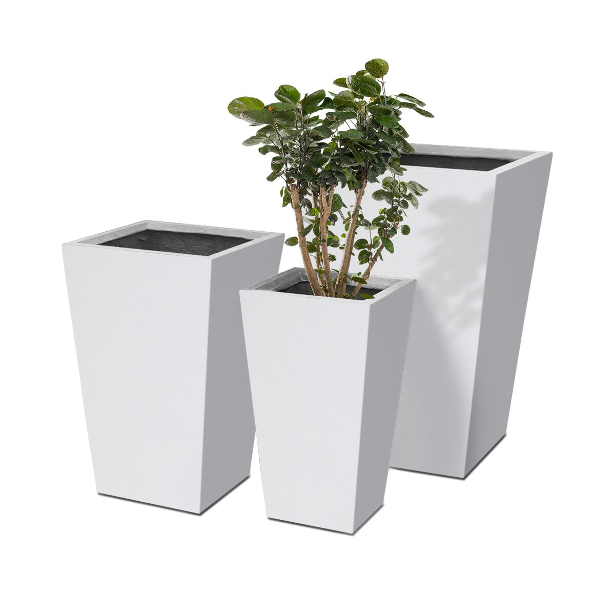 Plantara 24", 18" & 16" H Taper Shape Solid White Concrete planter, Modern Garden Plant pot, plug for Outdoor