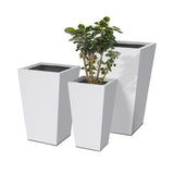Plantara 24", 18" & 16" H Taper Shape Solid White Concrete planter, Modern Garden Plant pot, plug for Outdoor