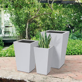 Plantara 24", 18" & 16" H Taper Shape Solid White Concrete planter, Modern Garden Plant pot, plug for Outdoor