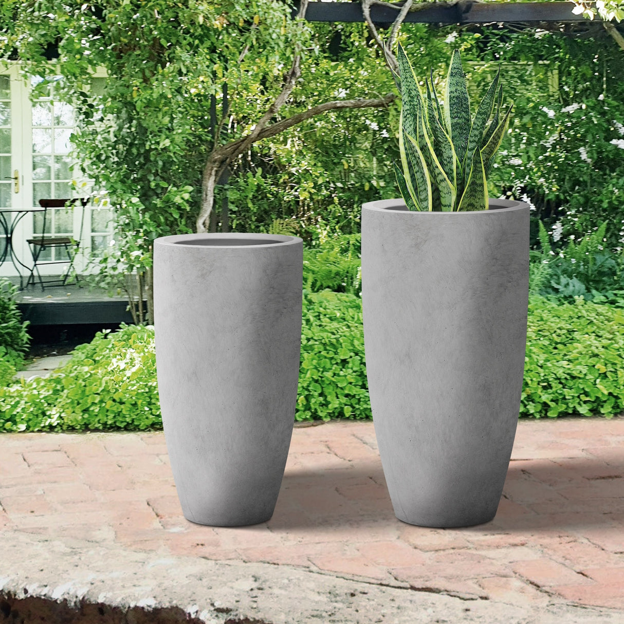 Plantara 32" & 23.6" H Tall Raw Concrete planter, Large Outdoor Plant pot, Modern Tapered Flower pot for Garden