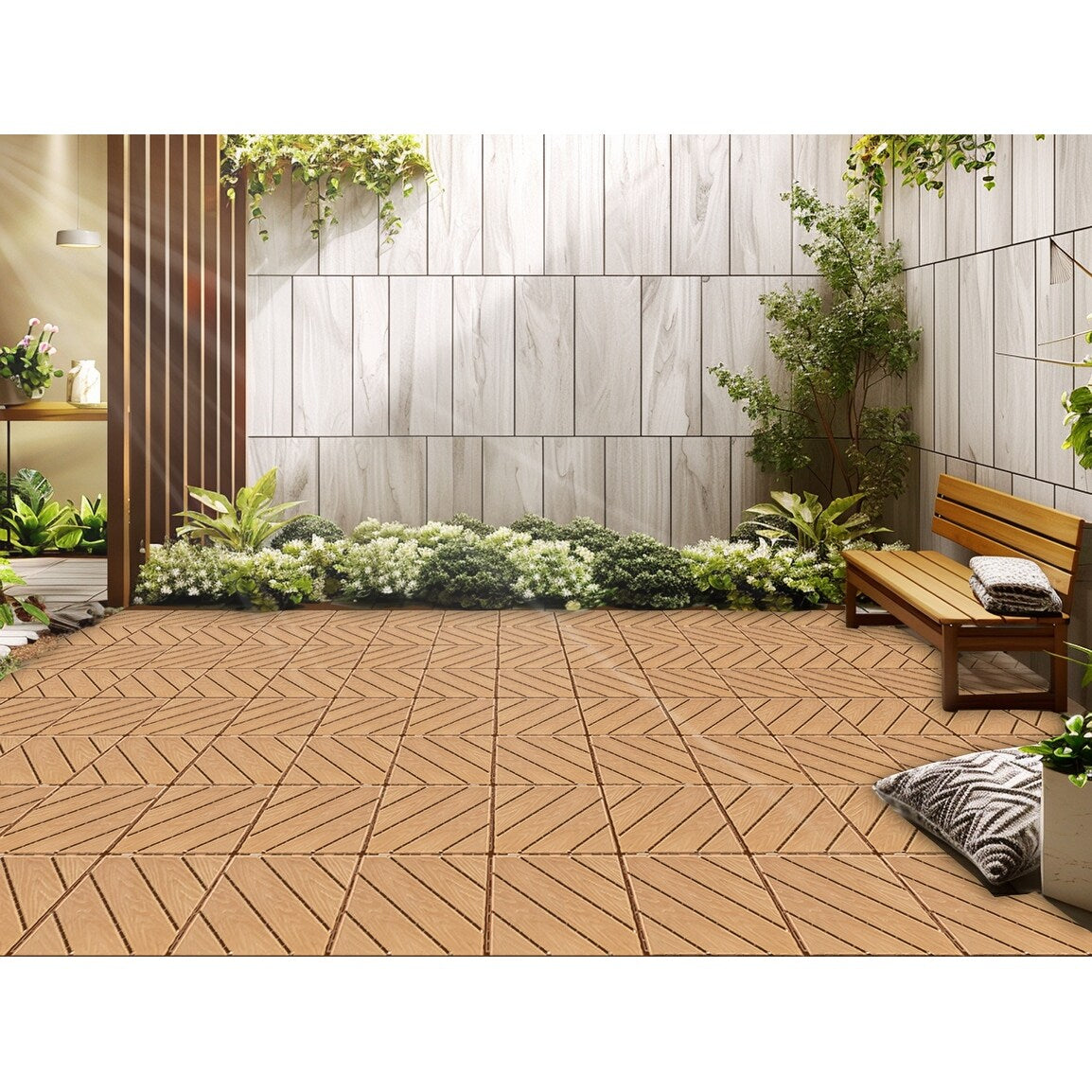 Plastic Composite Deck Tiles Set of 35pcs, Composite Decking Resist Rust, Water, Weather, Easy to DIY & Maintain,12x12"