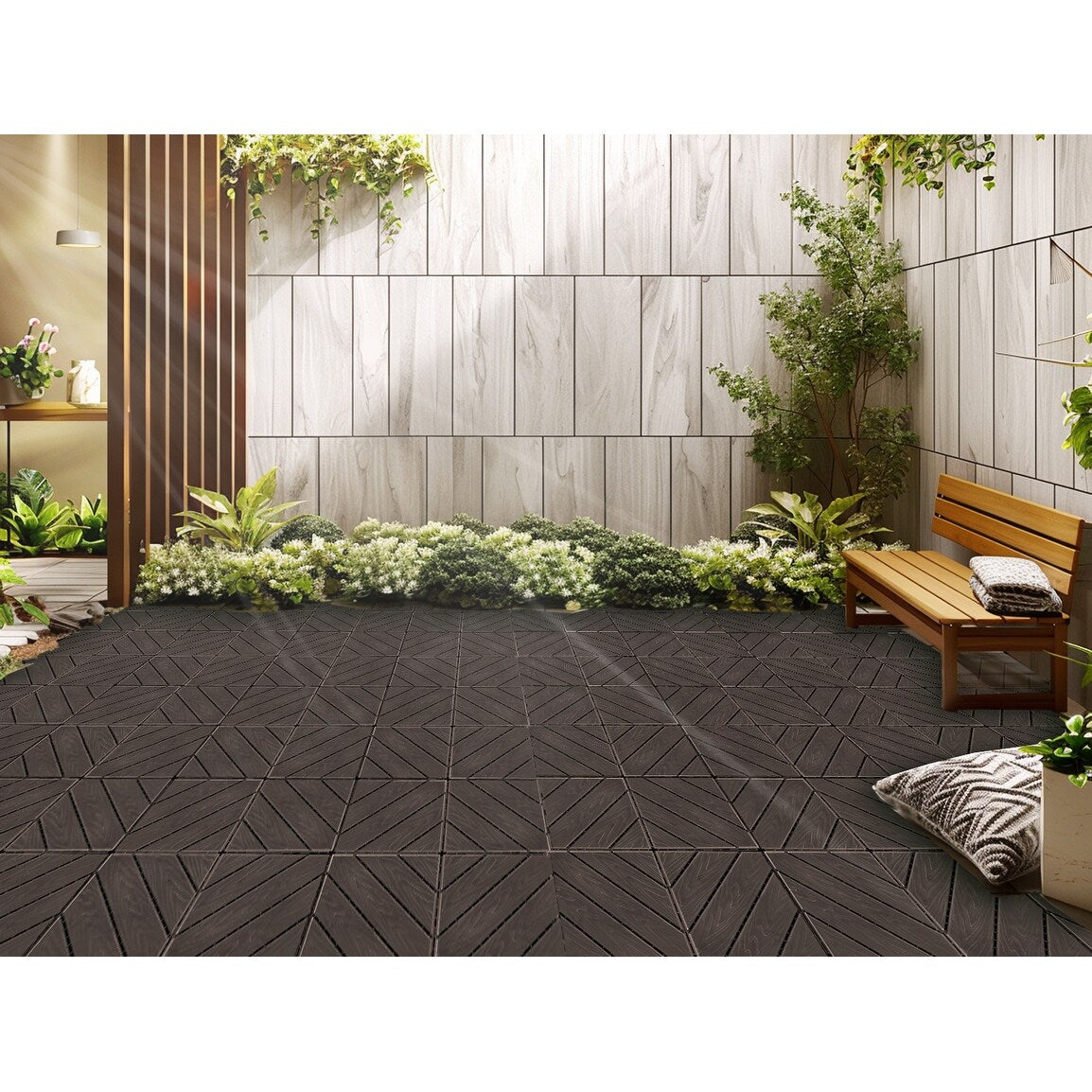 Plastic Composite Deck Tiles Set of 35pcs, Composite Decking Resist Rust, Water, Weather, Easy to DIY & Maintain,12x12i