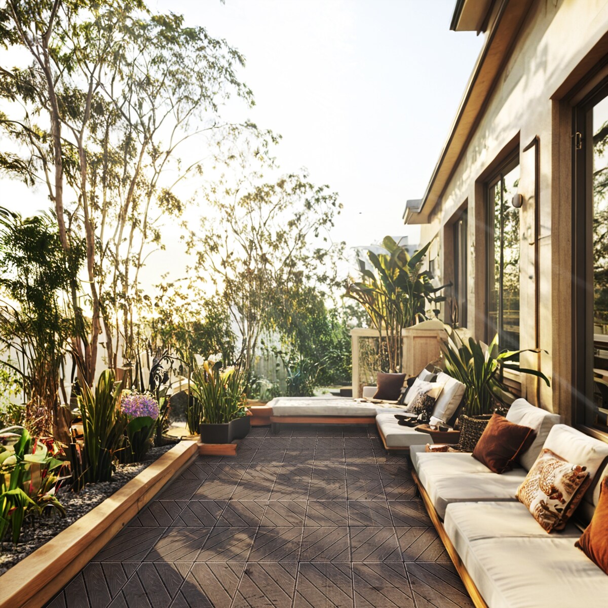 Plastic Composite Deck Tiles Set of 35pcs, Composite Decking Resist Rust, Water, Weather, Easy to DIY & Maintain,12x12i
