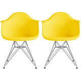 Plastic Eiffel With Arm Chairs Chrome Wire Legs (Set of 2)