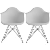 Plastic Eiffel With Arm Chairs Chrome Wire Legs (Set of 2)