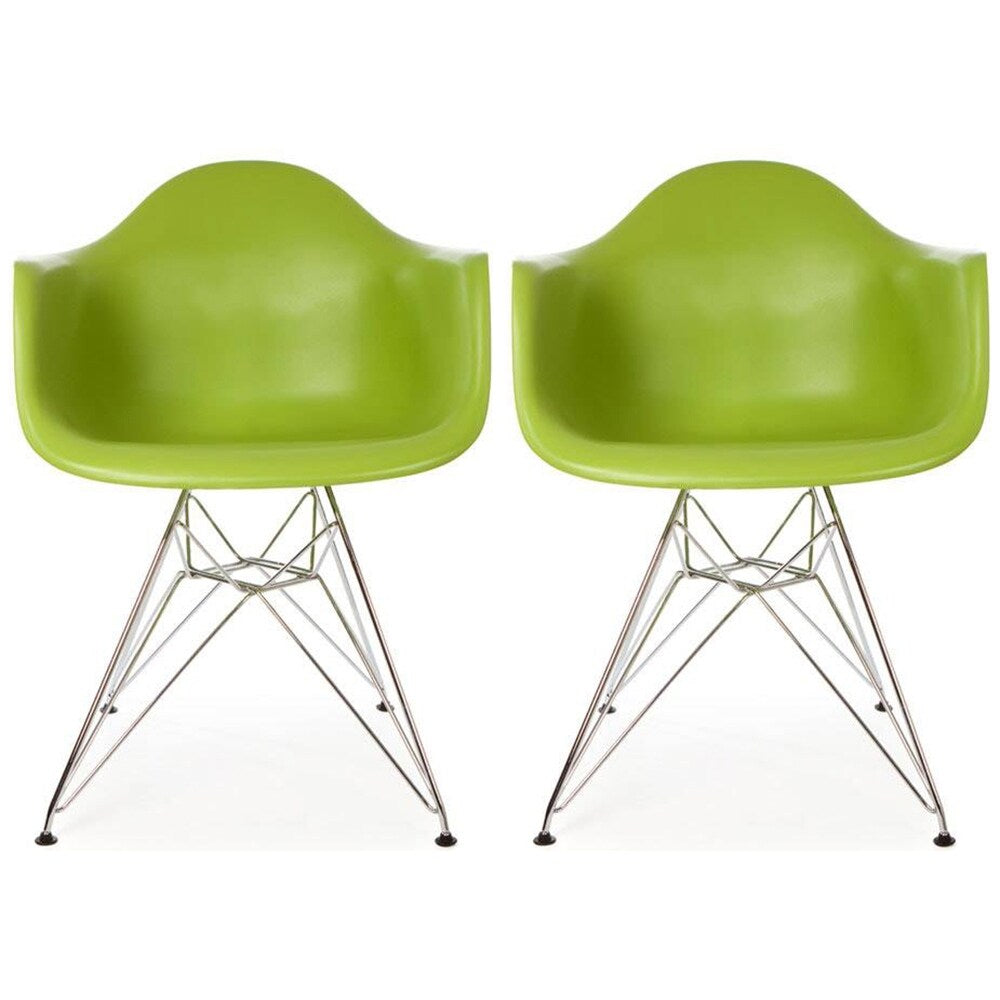 Plastic Eiffel With Arm Chairs Chrome Wire Legs (Set of 2)