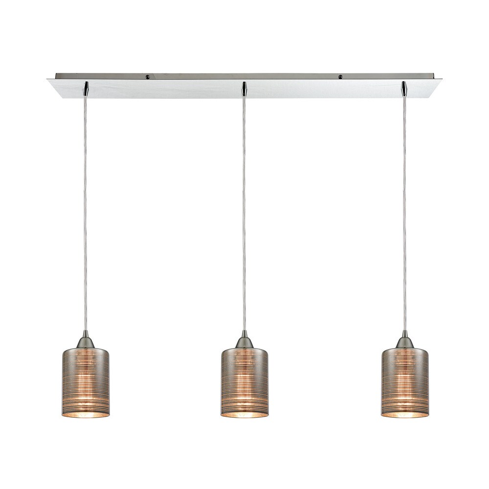 Plated Rings 3-Light Linear Pan Pendant, Polished Chrome
