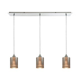 Plated Rings 3-Light Linear Pan Pendant, Polished Chrome