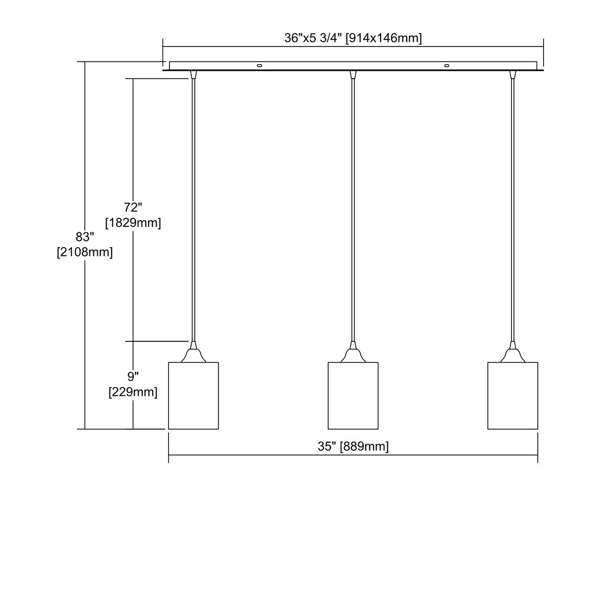 Plated Rings 3-Light Linear Pan Pendant, Polished Chrome