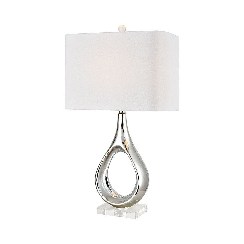 Plated Silver Clear Crystal Gourd Table Lamp Made Of Crystal And Composite With A White Shade And A