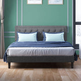 Mixoy Full/Queen/King Size Flat Bed Frame, Linen Fabric Upholstered Headboard with Button Tufted for Bedroom Apartment