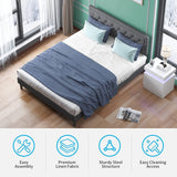 Mixoy Full/Queen/King Size Flat Bed Frame, Linen Fabric Upholstered Headboard with Button Tufted for Bedroom Apartment