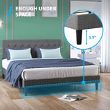 Mixoy Full/Queen/King Size Flat Bed Frame, Linen Fabric Upholstered Headboard with Button Tufted for Bedroom Apartment
