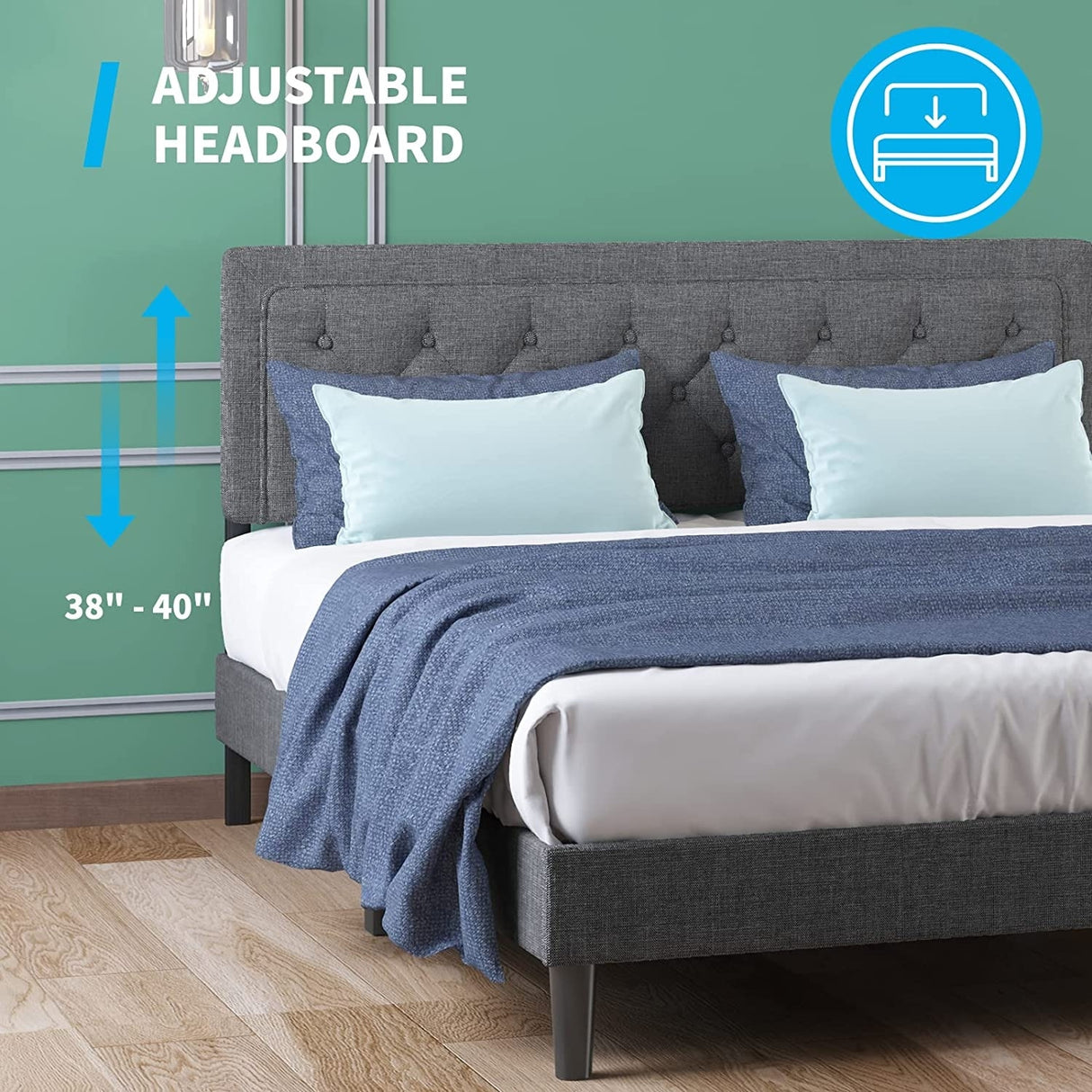 Mixoy Full/Queen/King Size Flat Bed Frame, Linen Fabric Upholstered Headboard with Button Tufted for Bedroom Apartment