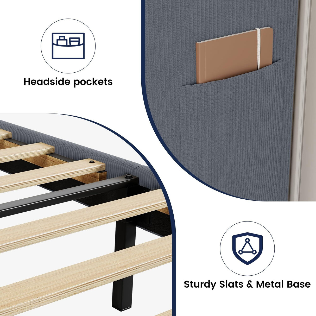 Platform Bed Frame with Upholstered Wingback Headboard