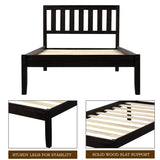 Platform Bed with Headboard, Twin Size Solid Wooden Bed with Wood Slat Support, Small Bed with Support Legs, Espresso
