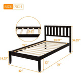 Platform Bed with Headboard, Twin Size Solid Wooden Bed with Wood Slat Support, Small Bed with Support Legs, Espresso