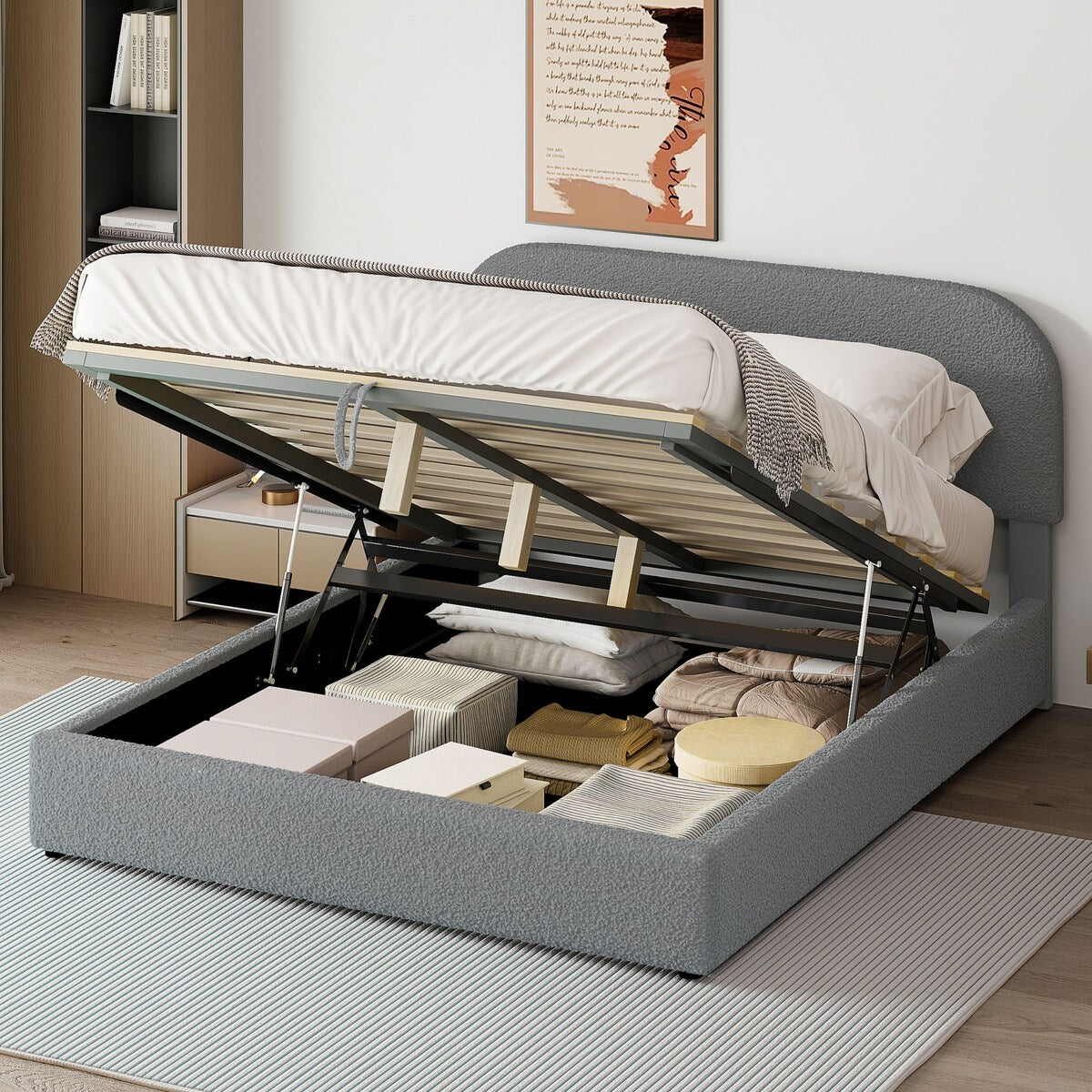 Platform Bed with Hydraulic Storage System