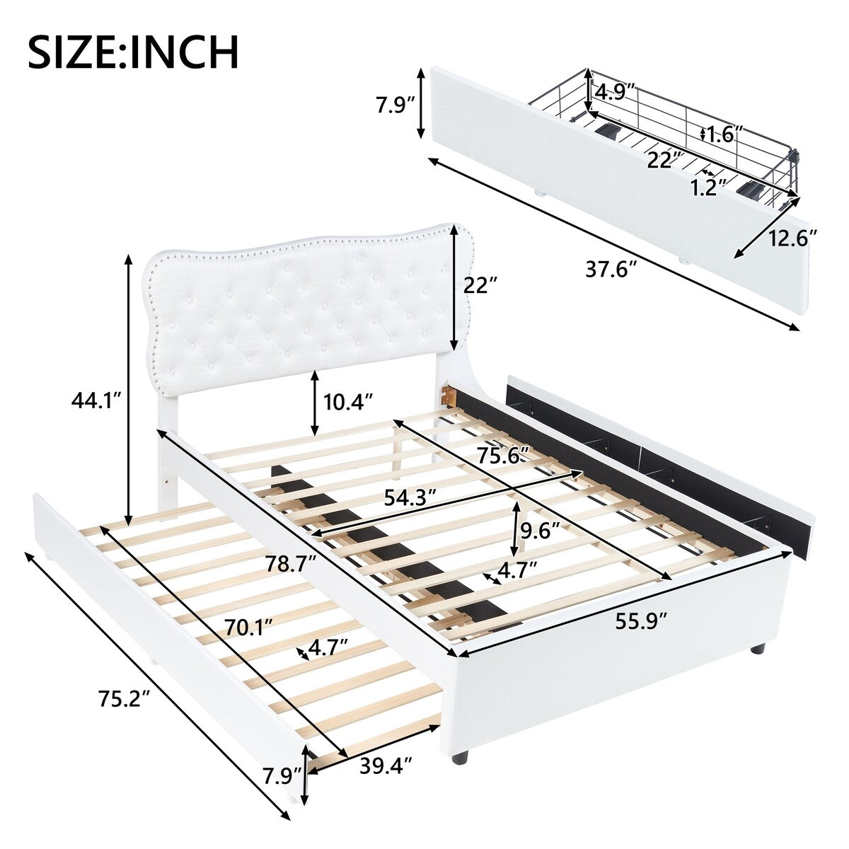 Platform Bed with Storage Drawers and Trundle