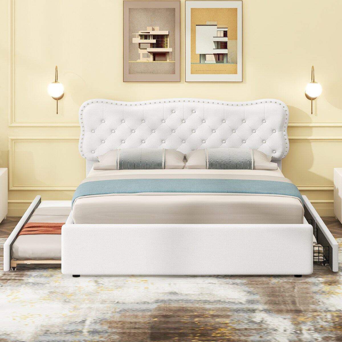 Platform Bed with Storage Drawers and Trundle