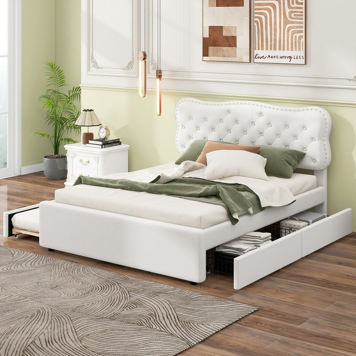 Platform Bed with Storage Drawers and Trundle